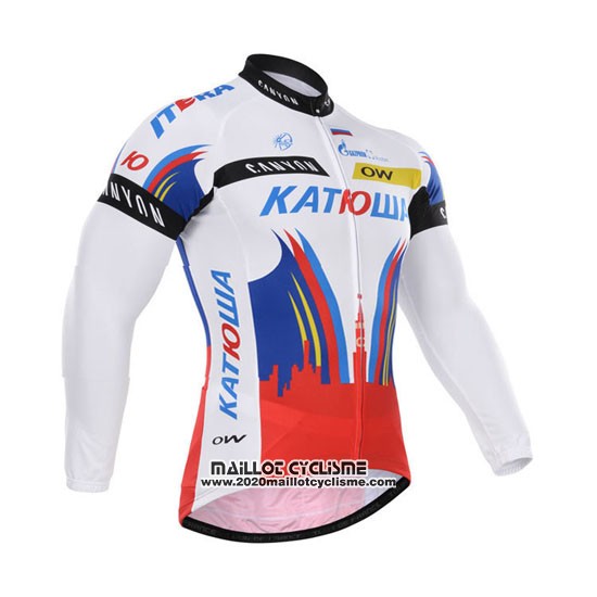 2015 Maillot Ciclismo Katusha Blanc et Rouge Manches Longues et Cuissard